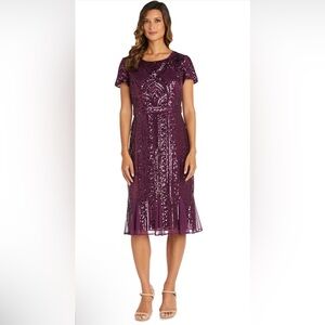 R&M Richards Sequined Plum Evening Dress size 16